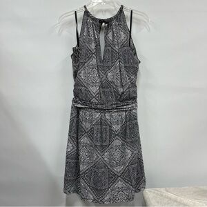 WHBM medium sheer overlay halter mini dress Moroccan print